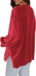 Nirovien Womens Oversized Crewneck Sweatshirt Side Slit Long Sleeve Pullover Slouchy Fit Tops