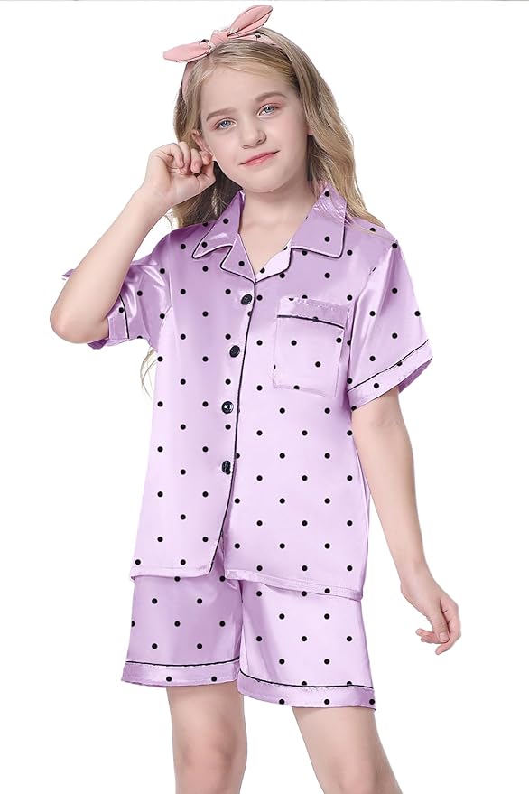 Girls & Womens Satin Pajamas Set, Silk Button-Down Sleepwear 2 Piece Nightwear, 3 Years - Women XXL