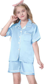 Girls & Womens Satin Pajamas Set, Silk Button-Down Sleepwear 2 Piece Nightwear, 3 Years - Women XXL