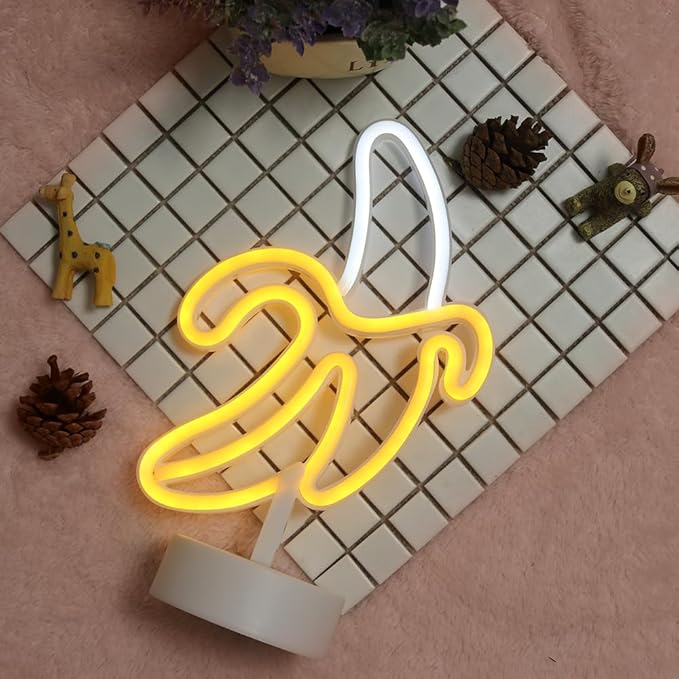 GUOCHENG Banana Neon Light Sign LED Neon Table Night Lights Battery&USB Power Creative Lamps for Home Nursery Bedroom, Banana Decoration Gift for Kids