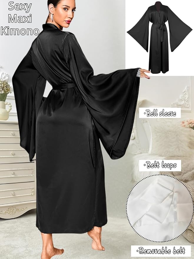 ChiaoLezhee Satin Long Robe For Women, Soft Lightweight Silk, Bride Wedding Night, Bridal Bathrobe Sexy Bathrobes Bridesmaid