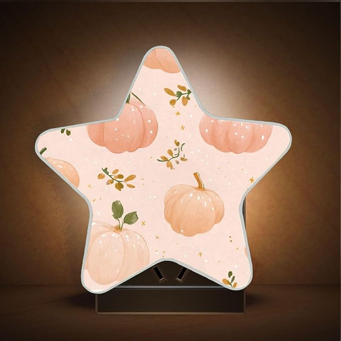 susiyo Plug in Night Light Autumn Pattern Peach Color Pumpkins Cute Star Shape Nightlight for Bedroom Hallway Stairs