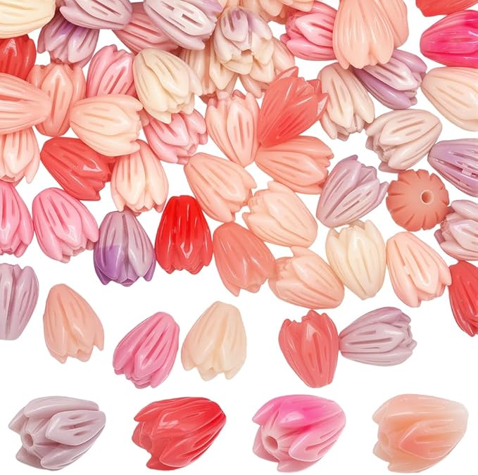 4 Colors 80Pcs 7x9mm Acrylic Flower Beads Artificial Flower Beads Bulk Loose Plastic Jasmine Coral Colorful Floral Spacer for Jewelry Making Findings Necklace Bracelet DIY Crafts Beginner