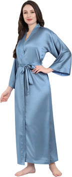 Silk Robes for Women Ankle Length Satin Kimono Robes with Belt Bridemaids Sleepwear Bachelorette Nightgown