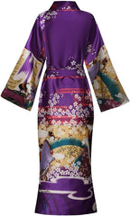 Valennia Women Long Silky Bathrobe Satin Kimono Robe Floral Printed Dressing Gown Sleepwear