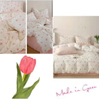 Nayoroom Pink Floral Duvet Cover Full Size Cute Tulip Printed on White Comforter Cover 3Pcs Kids Girls Kawaii Cottagecore Bedding Set with Zipper Closure Soft Breathable Microfiber