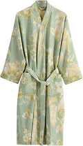 Womens Boho Floral Print Robe Lightweight Short Sleeve Bathrobe Soft Kimono Robes V-neck Loungewear with Pockets