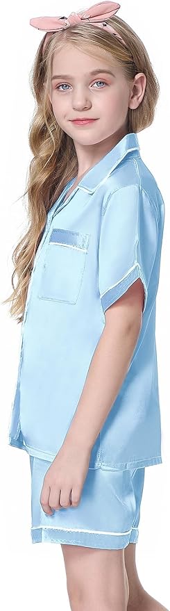 Girls & Womens Satin Pajamas Set, Silk Button-Down Sleepwear 2 Piece Nightwear, 3 Years - Women XXL