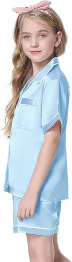 Girls & Womens Satin Pajamas Set, Silk Button-Down Sleepwear 2 Piece Nightwear, 3 Years - Women XXL