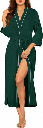 Ekouaer Robes for Women Long Knit Bathrobe Lightweight 3/4 Sleeves Kimono Robe Soft Sleepwear with Pockets S-XXL