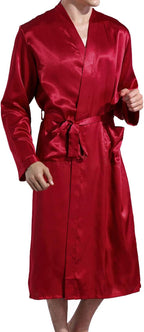 Previn Men's Satin Kimono Robe Long Spa Bathrobes Luxurious Silk Long Sleeve Loungewear