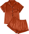 LILLUSORY Silk Satin Pajama Set for Women 2 Piece Lounge Pjs Winter Matching Summer Sleepwear Button Down Shirt Shorts