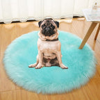 Faux Fur Round Area Rug Soft Fuzzy Carpet Fluffy Plush Mat Home Floor Decoration for Bedroom Living Room Bedside Lake Blue 31.4inch