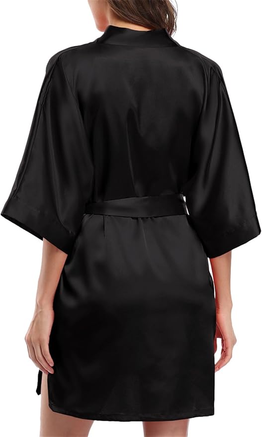 Giova Women's Satin Robe Bride & Bridesmaid Wedding Party Bathrobe Short Kimono Gown