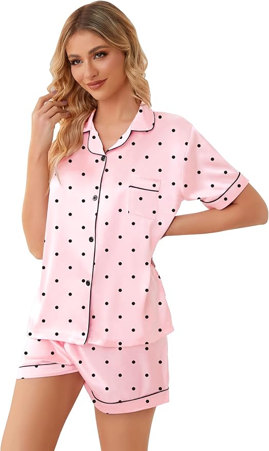 Girls & Womens Satin Pajamas Set, Silk Button-Down Sleepwear 2 Piece Nightwear, 3 Years - Women XXL
