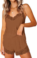 CHYRII Women's Sexy Silk Satin Pajamas Sets Lace Trim Cami Tops Shorts Sleepwear