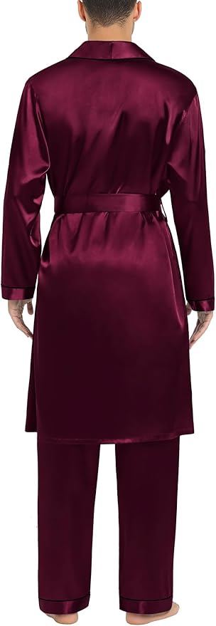 SWOMOG Men's Satin Robe Silky Kimono Bathrobe with Shorts Set Lightweight Soft Loungewear Nightwear