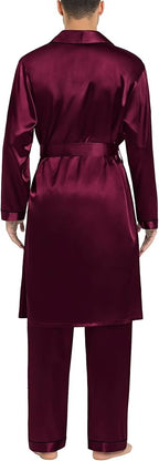 SWOMOG Men's Satin Robe Silky Kimono Bathrobe with Shorts Set Lightweight Soft Loungewear Nightwear