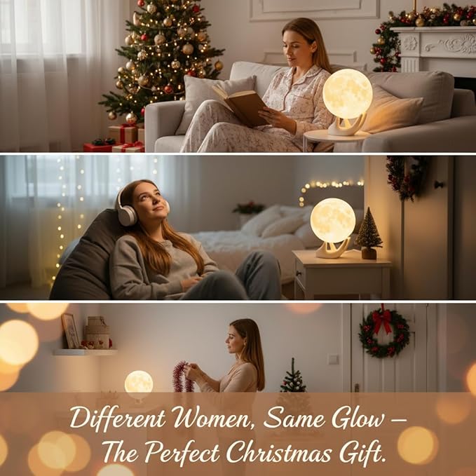 Mydethun 3.5 Inch 3D Moon Lamp – Birthday Gifts for Women, Mood Lighting w/Ceramic Base, White Elephant Gifts for Teenage Girls, White/Yellow Touch-Dimmable LED Night Light for Kids Room