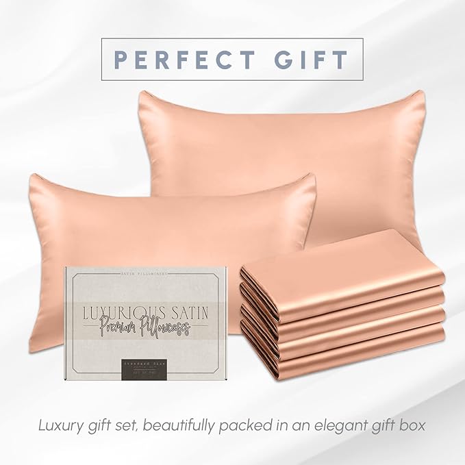 Elegant Comfort 6-Pack Cooling Viscose Satin Pillowcase Set with Hidden Zipper Closure, Silky Smooth for Best Hair and Skin Care-Beautiful Gift Box-6-Piece Satin Pillowcase Set, King, Dusty Rose