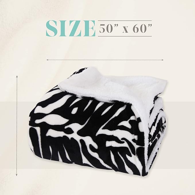 Elegant Comfort Throw Blanket, Reversible Sherpa Flannel, Ultra-Soft, Fuzzy, Cozy and Plush- All Season Lightweight Decorative Throw, 50 x 60 inches, Animal Print Design Sherpa Throw, Zebra