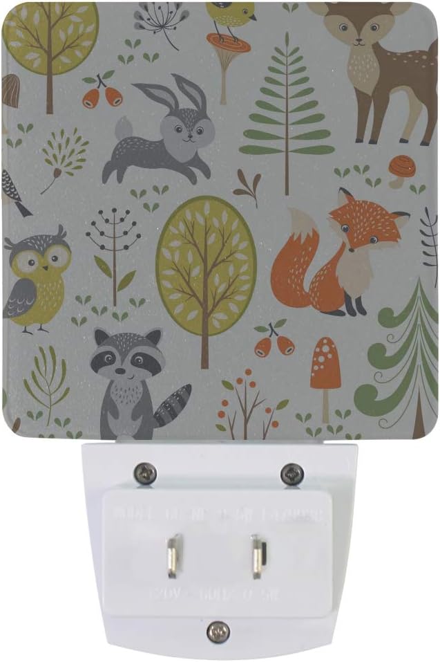 Plug-in Night Light Lamp Cute Woodland Animals Trees Mushrooms Berries Dusk-to-Dawn Sensor LED Nightlight Smart Light Automatically Lights Bedroom, Bathroom, Kitchen, Hallway, Stairs, Energy