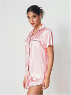 WDIRARA Women's Sleepwear Satin Short Sleeve Shirt and Shorts Pajama Set