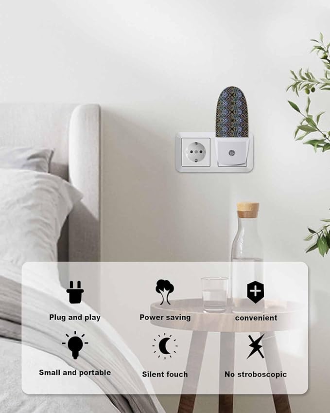 Night Light Plug into Wall, Floral Flowers Line Art Vintage Baroque National Purple Peach Green Brown Blue Popsicle Shape Night Light LED Nightlight with Light Sensors for Kids Bedroom Hallway