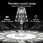 2pcs Crystal Table Lamp Touch Control Crystal Rose Lamp, [2000mAh]Rechargeable LED Diamond Table Lamps with 3 Color Changing Light, [Non-Yellowing]Acrylic Cordless Table Lamp Small Lamp for Bedroom
