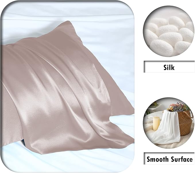 Silk Pillow Cases 2 Pack Soft Breathable and Sliky King Size Pillow Cases Set of 2,Natural Mulberry Silk Pillowcase Set of 2 for Hair and Skin with Hidden Zipper (Lotus Root Pink,20"X 36",2pcs)