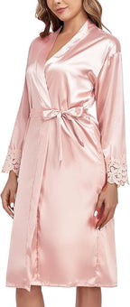 BestWendding Women's Silk Robe Set 2 Pieces Pajamas Sets Sexy Soft Satin Robe with V Neck Camisole Lingerie Nightgown