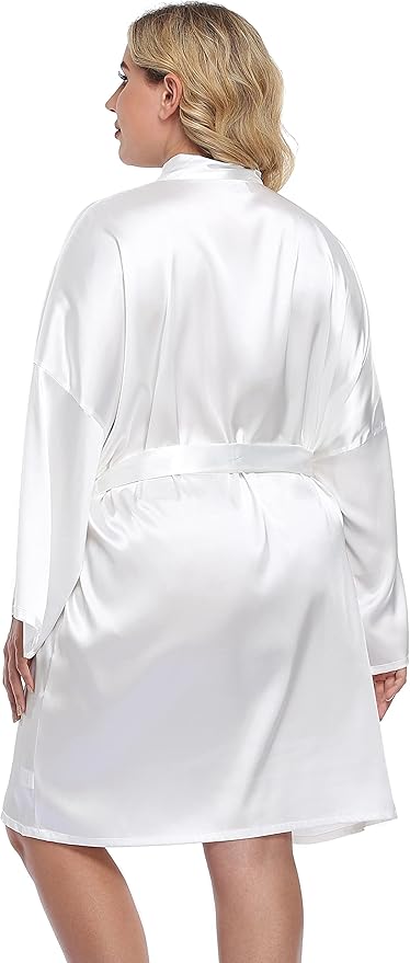 Women's Plus Size Satin Kimono Robes Short Silk Bathrobe Bridesmaid Wedding Party Nightgown Sleepwear