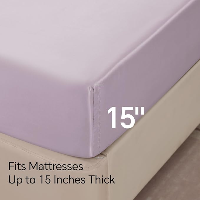 BEDELITE California King Sheets Set, Luxury Soft Lavender Satin Sheets for Hair and Skin, Similar to Silk Bed Sheets Set 4 Pieces with 1 Deep Pocket Fitted Sheet, 1 Flat Sheet, and 2 Pillowcases