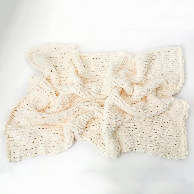 vctops Boho Chenille Chunky Knit Throw Blanket Super Soft Warm Cozy Hand Knit Blankets for Couch Bed Sofa Chair (Cream,31"x39")