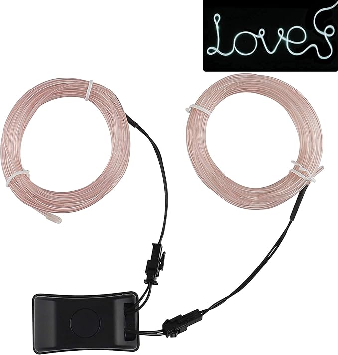 JIGUOOR USB Rechargeable EL Wire 32.8ft/10m (5mx2) Bright Neon Light Strip 360° Illumination Neon Tube Rope Lights for DIY, Festival, Party Decoration, Halloween, Chrismas (32.8ft/10M, White)