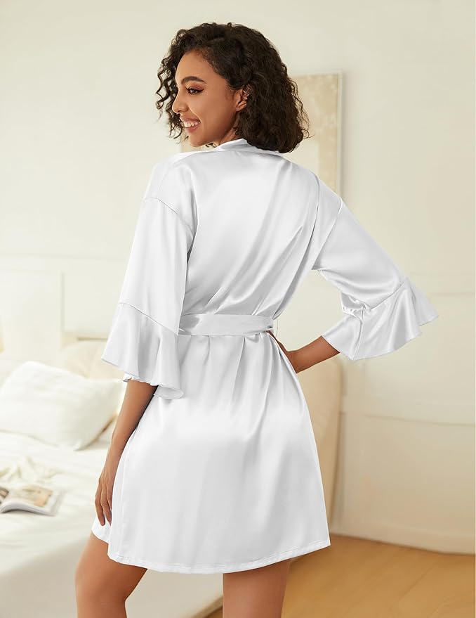 Ekouaer Women's Silk Robe Set V-neck 2 Piece Bridal Party Robes and Satin Bathrobe Set with Pockets