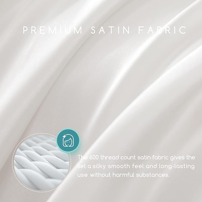 MR&HM Satin Bed Sheets, Full Size Sheets Set, 6 Pcs Silky Bedding Set with 15 Inches Deep Pocket for Mattress (Full, Ivory)