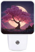 Cherries Blossom Night Lights Plug Into Wall, Nature Dreamy Moon Night Sky Spring Peach Dusk to Dawn Led Plug in Lights for Living Room Entryway Kitchen Decor 1pcs