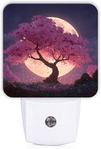 Cherries Blossom Night Lights Plug Into Wall, Nature Dreamy Moon Night Sky Spring Peach Dusk to Dawn Led Plug in Lights for Living Room Entryway Kitchen Decor 1pcs