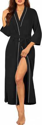 Ekouaer Robes for Women Long Knit Bathrobe Lightweight 3/4 Sleeves Kimono Robe Soft Sleepwear with Pockets S-XXL