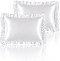 White Satin Ruffled Pillow Cases for Hair and Skin,White Silk Pillowcases Standard Set of 2 with Envelope Closure Princess Room Decoration