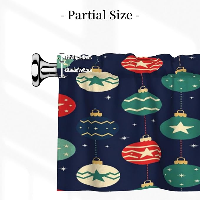 Christmas Ornaments Stars and Stripes Art Night Sky Background Curtain Valance 54x18in, Soft Peach Skin Polyester Window Treatment with 3in Rod Pocket, Light Filtering for Kitchen Bath