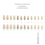 Hypnaughty 24 Pcs Vegas Gold and Nude Luxury Coffin Press On Fake Nails with Glitter Design and Glue Ombre Glitter Long Medium Long False Nails Full Cover Acrylic Nails (Vegas)