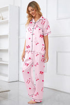 Umeyda Girls Womens Pajamas Set, Satin Silky Button Down Loungewear 2 Piece Short Sleeve Pants PJS Sets for Mommy Kids