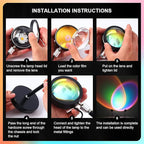 Sunset Lamp, 360° Rotation Sunset Projector Light, 6 Colors Rainbow Projection Night Light, USB LED Atmosphere Lamp for Selfie, Photography, Bedroom Decor, Living Room & Home Ambiance Lighting
