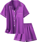 Girls & Womens Satin Pajamas Set, Silk Button-Down Sleepwear 2 Piece Nightwear, 3 Years - Women XXL