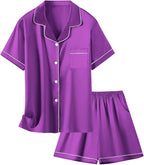 Girls & Womens Satin Pajamas Set, Silk Button-Down Sleepwear 2 Piece Nightwear, 3 Years - Women XXL