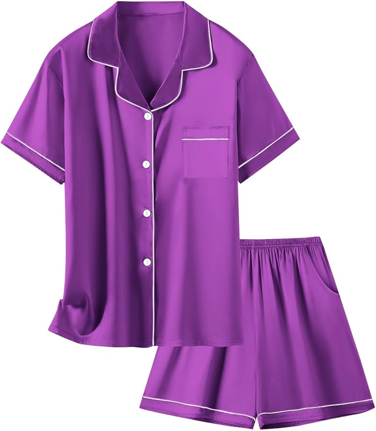 Girls & Womens Satin Pajamas Set, Silk Button-Down Sleepwear 2 Piece Nightwear, 3 Years - Women XXL