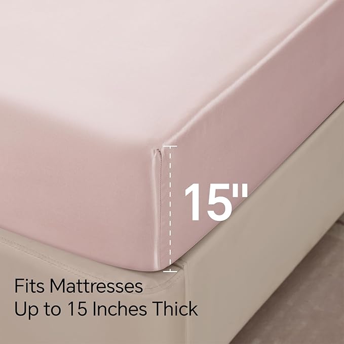 BEDELITE California King Sheets Set, Luxury Soft Pink Satin Sheets for Hair and Skin, Similar to Silk Bed Sheets Set 4 Pieces with 1 Deep Pocket Fitted Sheet, 1 Flat Sheet, and 2 Pillowcases
