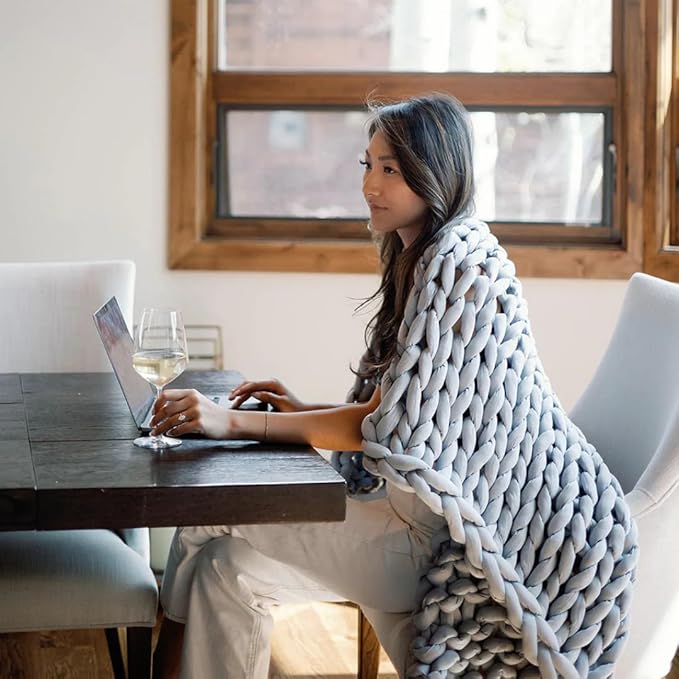 Nuzzie Original Knit Weighted Blanket- Breathable, Cooling, Hand Made Knit Throw Blanket for Sleep - Machine Washable, Stylish Decor Design (Misty Grey, King | 28lbs | 80"x80")